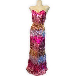 💗HOST PICK 💗 Fully Ombre Sequined Strapless Open Lace Up Back Gown. SIZES 6-8